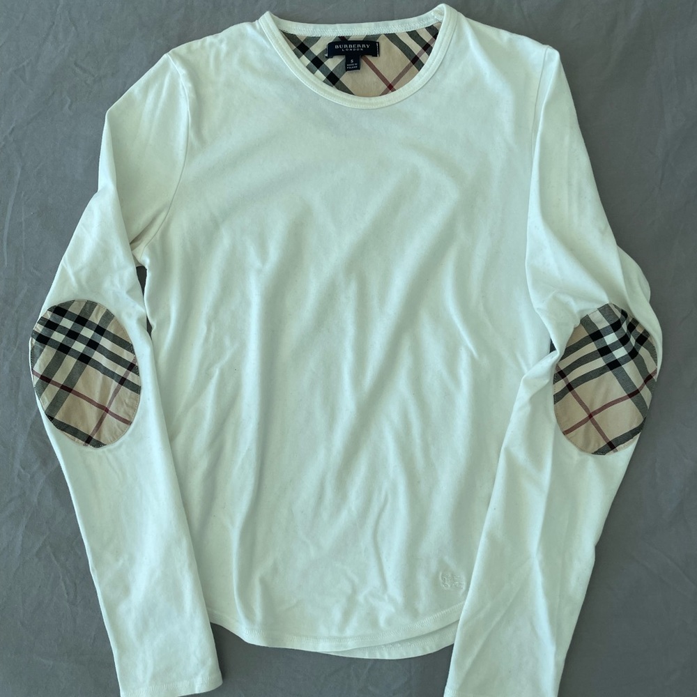 Burberry Cotton Longsleeve with Plaid Elbow Pattern